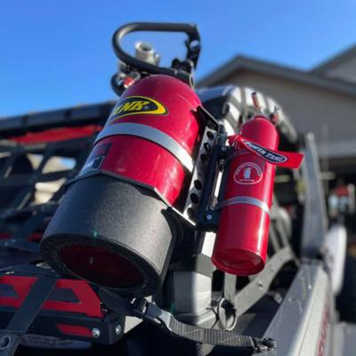 Fire Extinguisher Bracket with straps, Anodized Black Power Tank