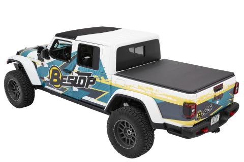 Soft Tri-Fold Tonneau Cover EZ-Fold For Jeep 2020-2024 Gladiator 5.0 Foot Black Diamond Tailgate Spoiler Not Included Bestop
