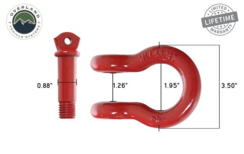 19010204 Recovery Shackle 3/4 Inch 4.75 Ton Red - Sold In Pairs Overland Vehicle Systems