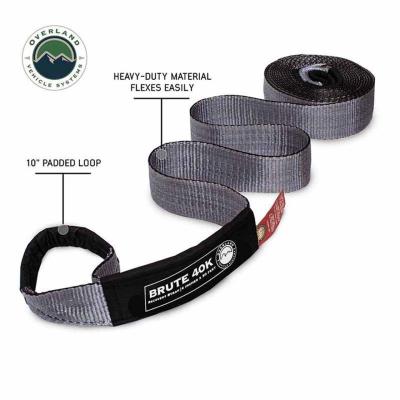 Tow Strap 4 Inch x 30 Foot Grey With Black Ends and Storage Bag Overland Vehicle Systems