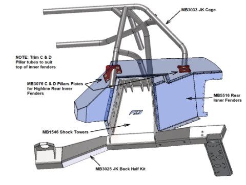 Cage C & D Plates for JKU Rear Highline Inner Fenders Motobilt